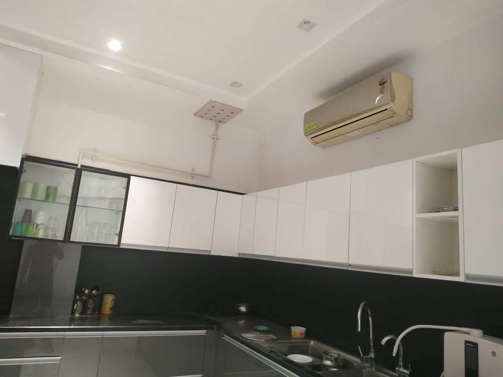 White Kitchen with Dark Backsplash, Kanpur