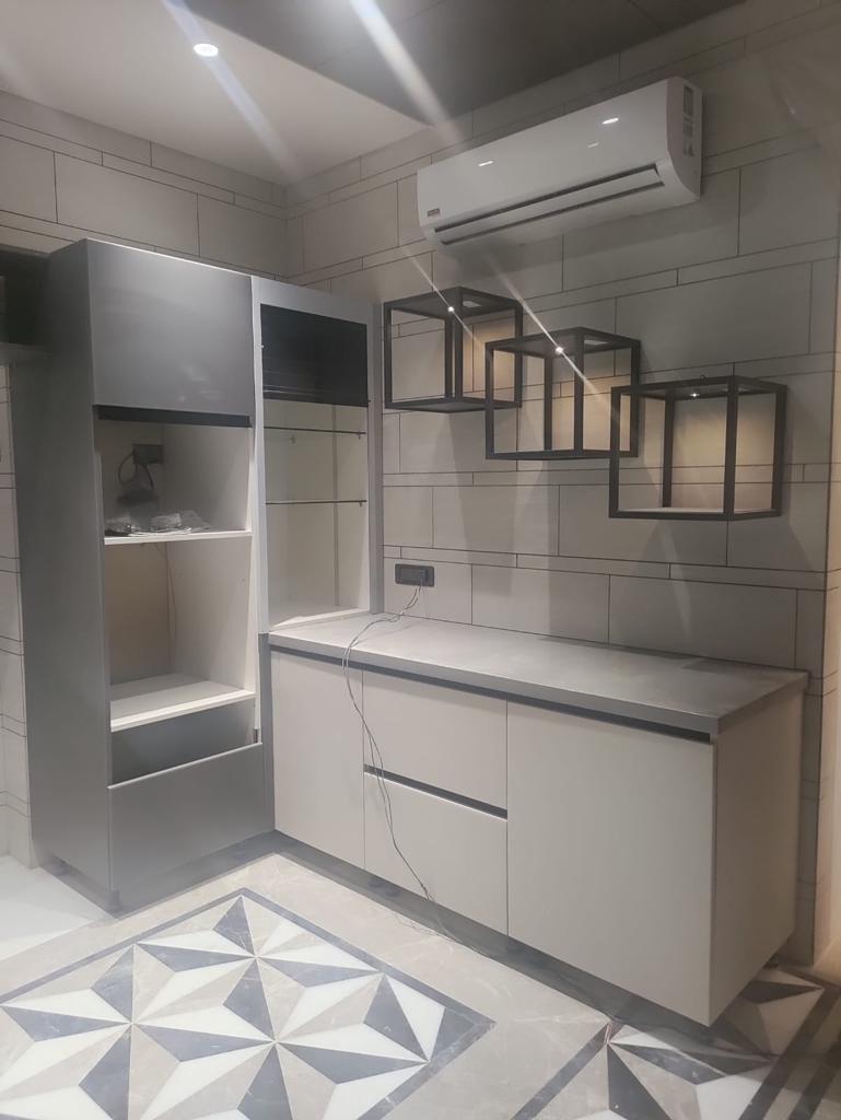 Grey Kitchen with Industrial Shelves, Kanpur