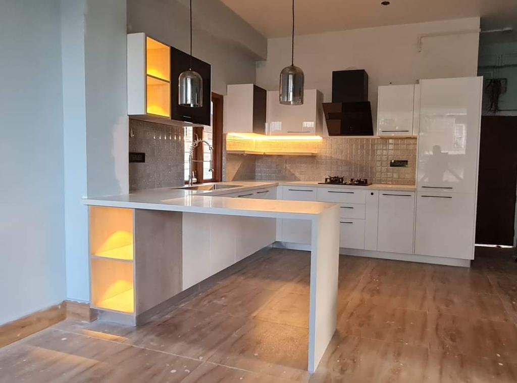White Kitchen with Pendant Lights, Kanpur